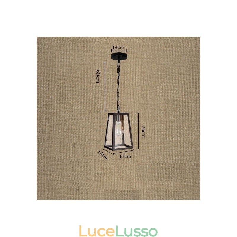 Lampada a sospensione vintage in metallo con paralume in vetro