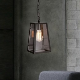 Lampada a sospensione vintage in metallo con paralume in vetro