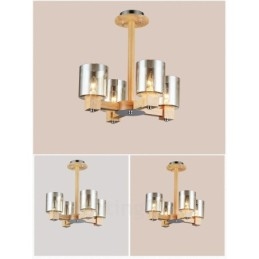 Lampadario moderno in stile nordico contemporaneo in legno chiaro con paralume in vetro