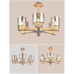 Lampadario in stile nordico moderno e contemporaneo in legno chiaro con paralume in vetro