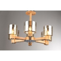 Lampadario in stile nordico moderno e contemporaneo in legno chiaro con paralume in vetro