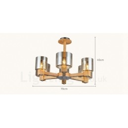 Lampadario in stile nordico moderno e contemporaneo in legno chiaro con paralume in vetro