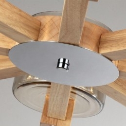 Lampadario moderno in stile nordico contemporaneo in legno chiaro con paralume in vetro