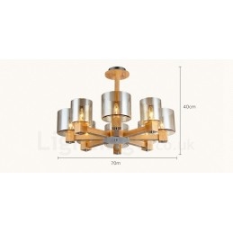 Lampadario moderno in stile nordico contemporaneo in legno chiaro con paralume in vetro