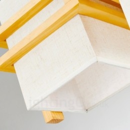 1 lampada a sospensione retrò vintage in legno chiaro con paralume in tessuto