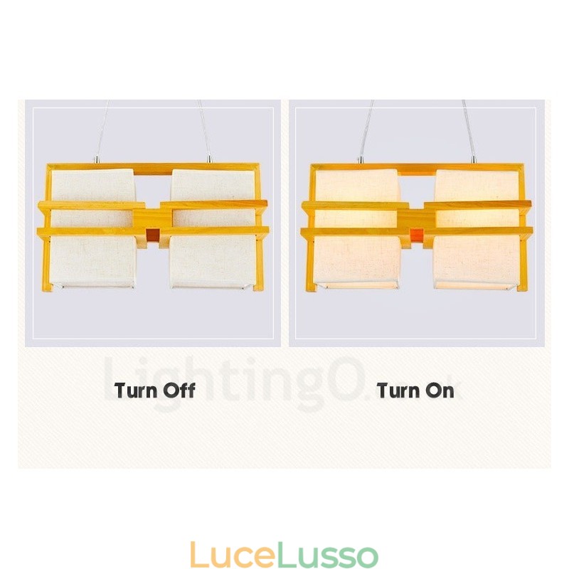 Lampada a sospensione retrò vintage in legno chiaro con paralume in tessuto