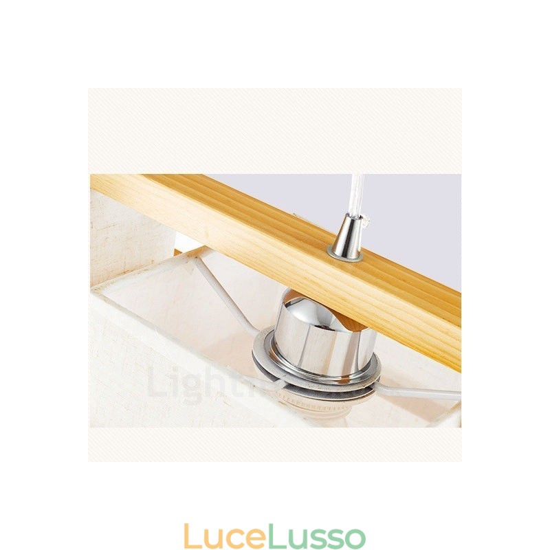 Lampada a sospensione retrò vintage in legno chiaro con paralume in tessuto