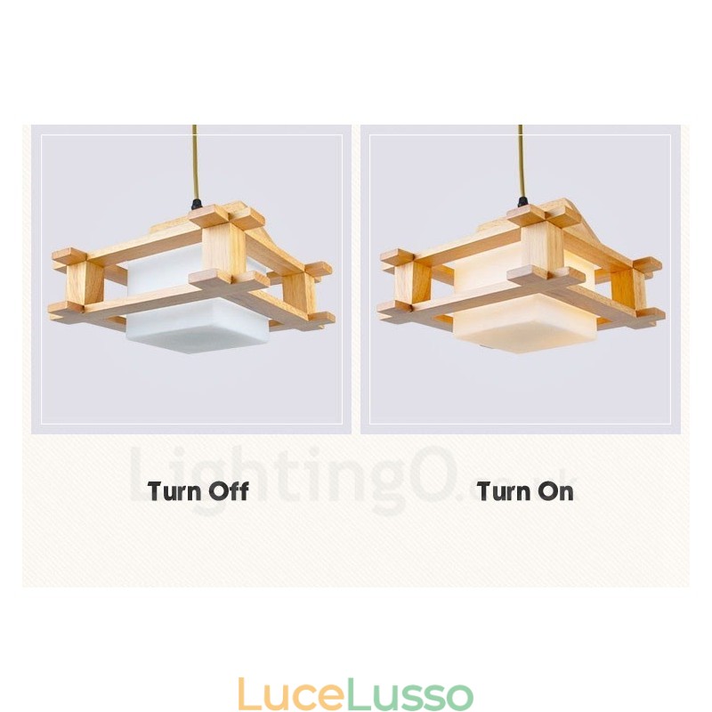 1 lampada a sospensione moderna in stile nordico contemporaneo in legno chiaro con paralume in vetro