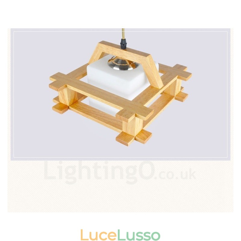 1 lampada a sospensione moderna in stile nordico contemporaneo in legno chiaro con paralume in vetro