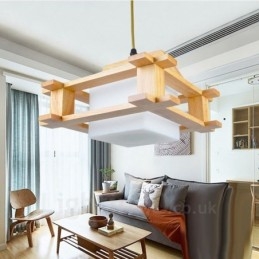 1 lampada a sospensione moderna in stile nordico contemporaneo in legno chiaro con paralume in vetro