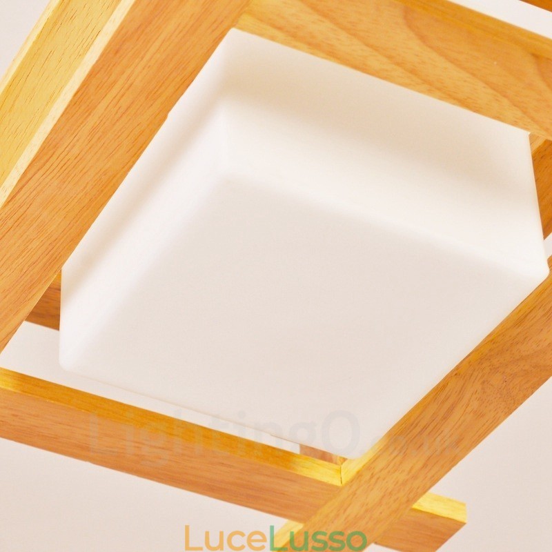1 lampada a sospensione moderna in stile nordico contemporaneo in legno chiaro con paralume in vetro