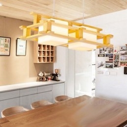 Lampada a sospensione moderna in stile nordico contemporaneo in legno chiaro con paralume in vetro