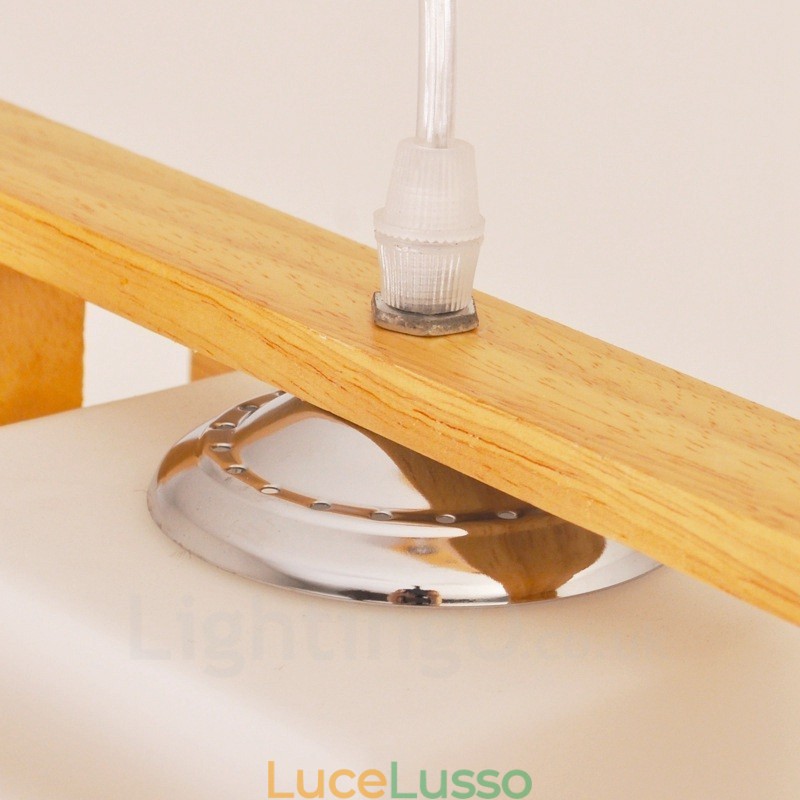 Lampada a sospensione moderna in stile nordico contemporaneo in legno chiaro con paralume in vetro