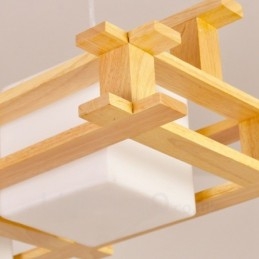 Lampada a sospensione moderna in stile nordico contemporaneo in legno chiaro con paralume in vetro