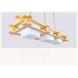 Lampada a sospensione moderna in stile nordico contemporaneo in legno chiaro con paralume in vetro
