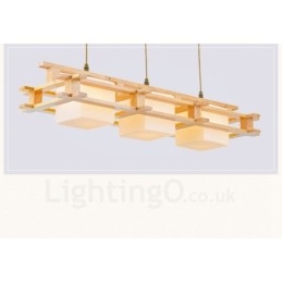 Lampada a sospensione moderna in stile nordico contemporaneo in legno chiaro con paralume in vetro