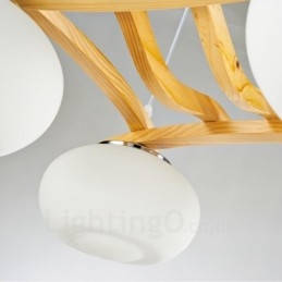 Lampada a sospensione rustica in legno a 4 luci con paralume in vetro
