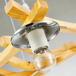 Lampada a sospensione rustica in legno a 4 luci con paralume in vetro