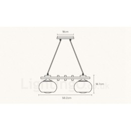 Lampada a sospensione rustica in legno a 4 luci con paralume in vetro