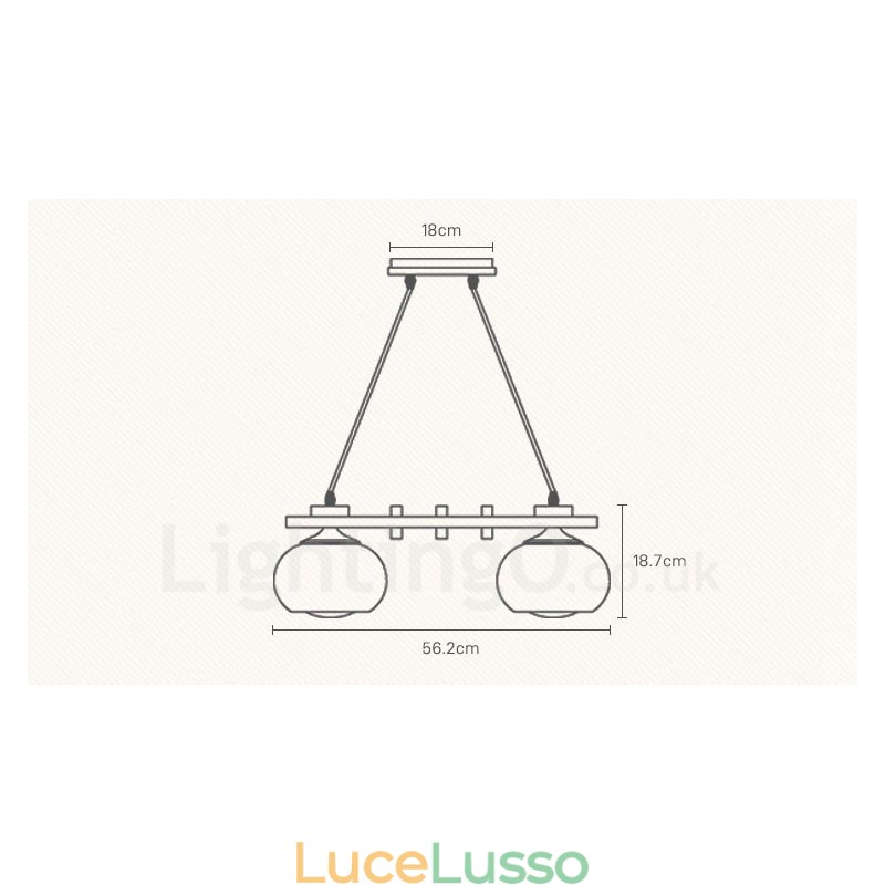 Lampada a sospensione rustica in legno a 4 luci con paralume in vetro
