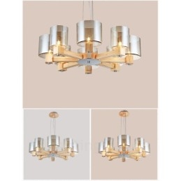 8 luci a sospensione in stile nordico moderno e contemporaneo in legno chiaro con paralume in vetro