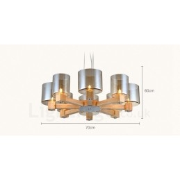 8 luci a sospensione in stile nordico moderno e contemporaneo in legno chiaro con paralume in vetro