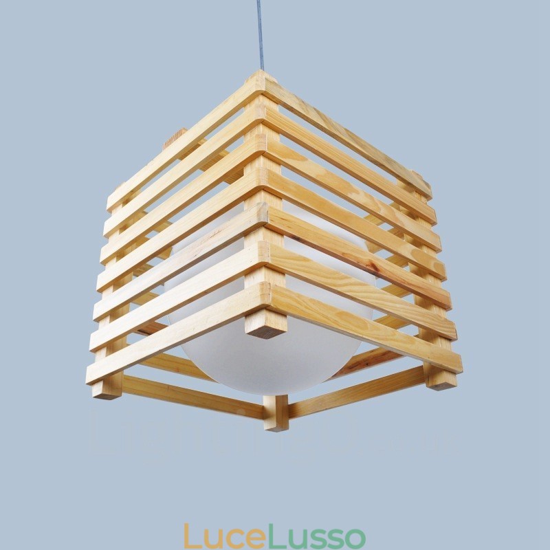 1 lampada a sospensione moderna in stile nordico contemporaneo in legno chiaro con paralume in vetro