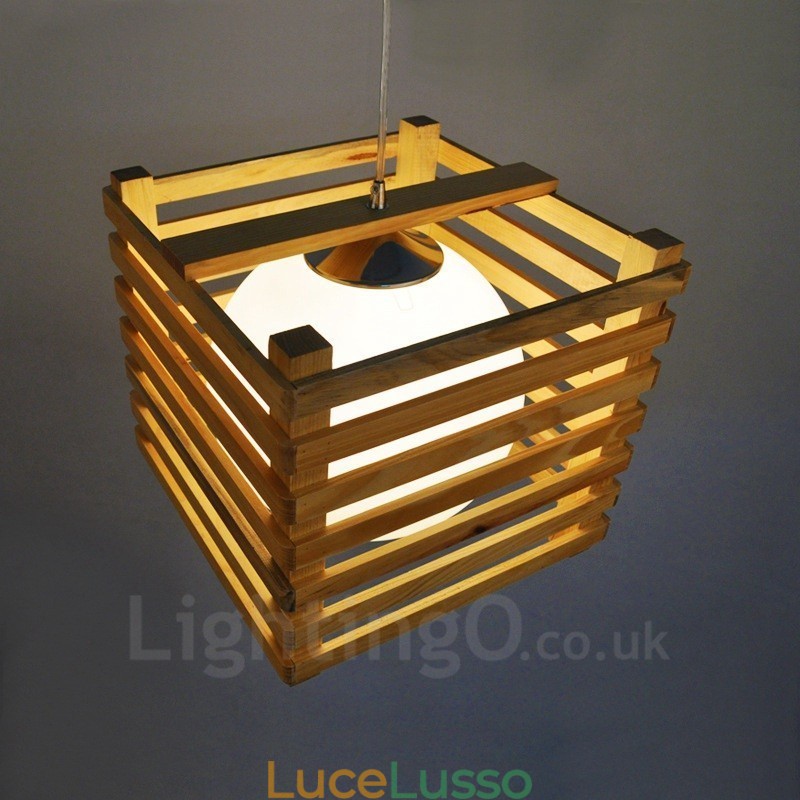 1 lampada a sospensione moderna in stile nordico contemporaneo in legno chiaro con paralume in vetro