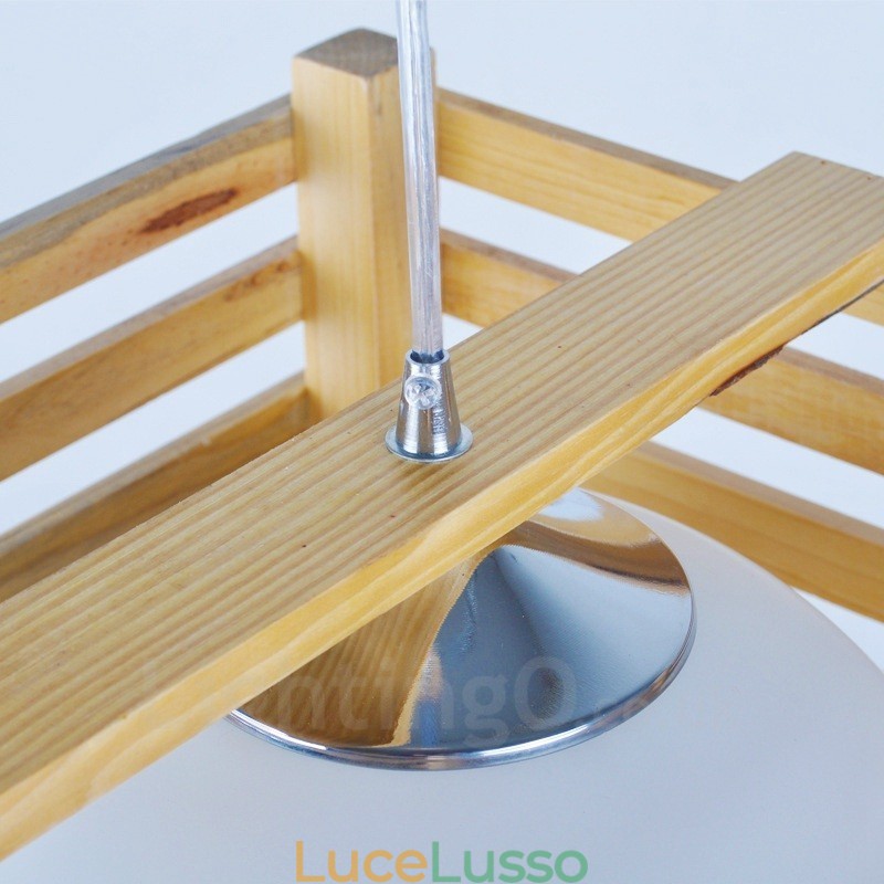 1 lampada a sospensione moderna in stile nordico contemporaneo in legno chiaro con paralume in vetro