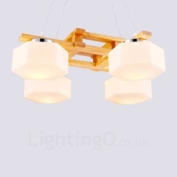 Lampada a sospensione moderna in stile nordico contemporaneo in legno chiaro con paralume in vetro