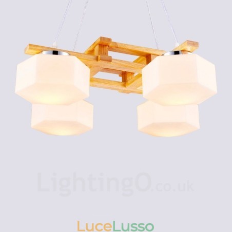 Lampada a sospensione moderna in stile nordico contemporaneo in legno chiaro con paralume in vetro Lampada a sospensione moderna in stile nordico contemporaneo in legno chiaro con paralume in vetro