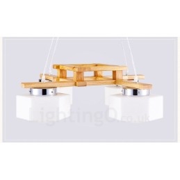 Lampada a sospensione moderna in stile nordico contemporaneo in legno chiaro con paralume in vetro