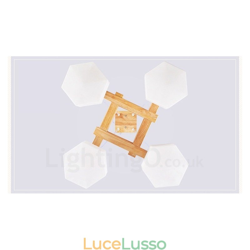 Lampada a sospensione moderna in stile nordico contemporaneo in legno chiaro con paralume in vetro