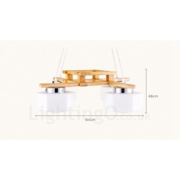 Lampada a sospensione moderna in stile nordico contemporaneo in legno chiaro con paralume in vetro