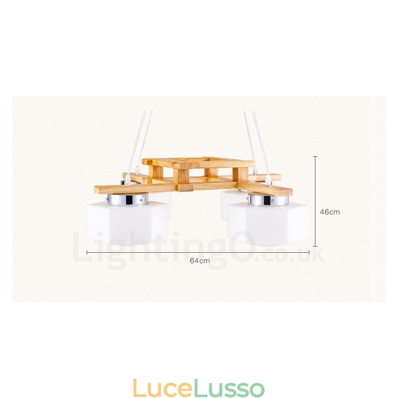 Lampada a sospensione moderna in stile nordico contemporaneo in legno chiaro con paralume in vetro