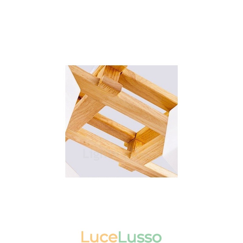Lampada a sospensione moderna in stile nordico contemporaneo in legno chiaro con paralume in vetro