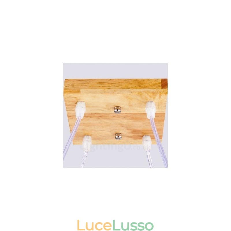 Lampada a sospensione moderna in stile nordico contemporaneo in legno chiaro con paralume in vetro