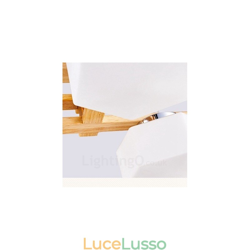 Lampada a sospensione moderna in stile nordico contemporaneo in legno chiaro con paralume in vetro