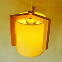 1 lampada a sospensione moderna in stile nordico contemporaneo in legno chiaro con paralume in tessuto