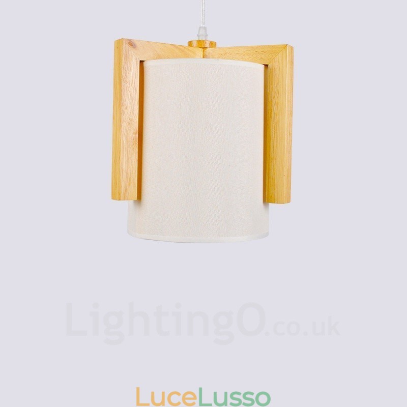 1 lampada a sospensione moderna in stile nordico contemporaneo in legno chiaro con paralume in tessuto