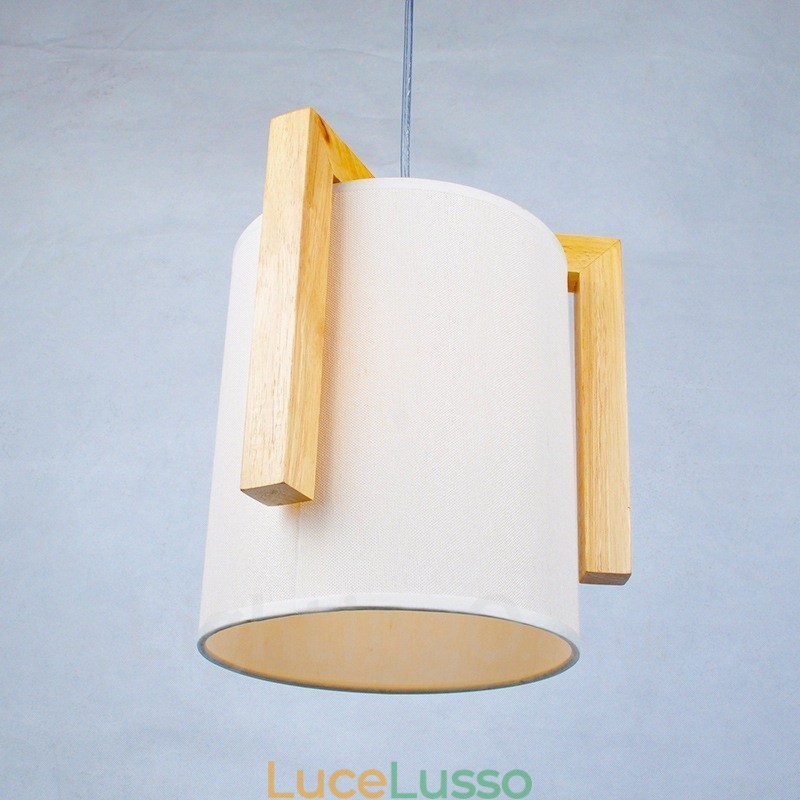 1 lampada a sospensione moderna in stile nordico contemporaneo in legno chiaro con paralume in tessuto