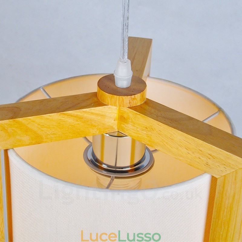 1 lampada a sospensione moderna in stile nordico contemporaneo in legno chiaro con paralume in tessuto