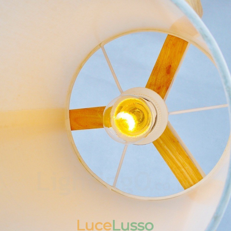 1 lampada a sospensione moderna in stile nordico contemporaneo in legno chiaro con paralume in tessuto