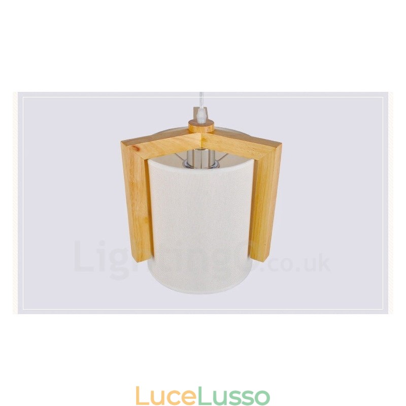 1 lampada a sospensione moderna in stile nordico contemporaneo in legno chiaro con paralume in tessuto
