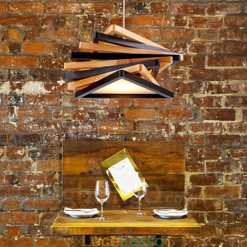 1 lampada a sospensione moderna e contemporanea in legno chiaro con paralume in legno
