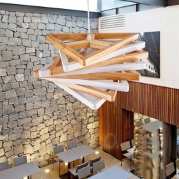 1 lampada a sospensione moderna e contemporanea in legno chiaro con paralume in legno