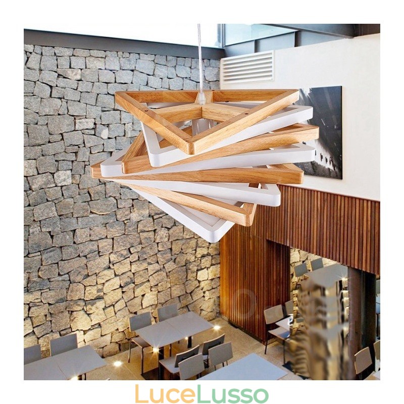 1 lampada a sospensione moderna e contemporanea in legno chiaro con paralume in legno