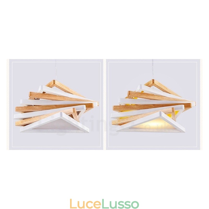 1 lampada a sospensione moderna e contemporanea in legno chiaro con paralume in legno