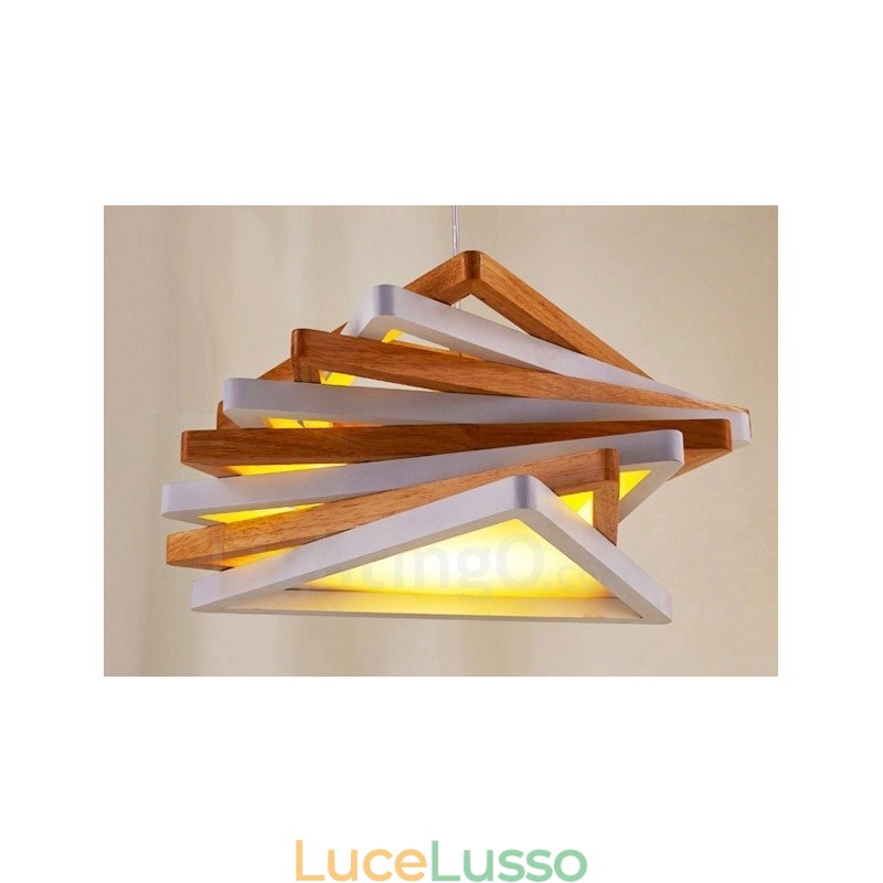 1 lampada a sospensione moderna e contemporanea in legno chiaro con paralume in legno
