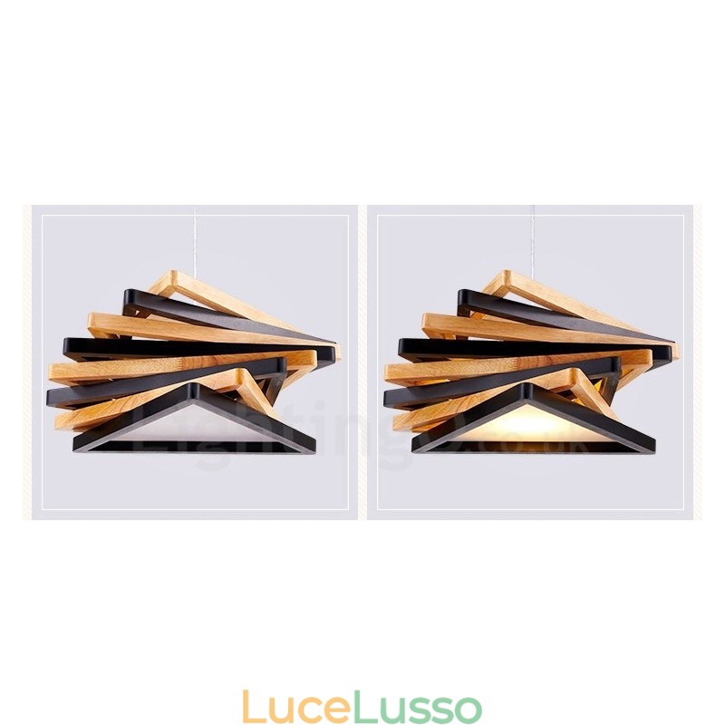 1 lampada a sospensione moderna e contemporanea in legno chiaro con paralume in legno